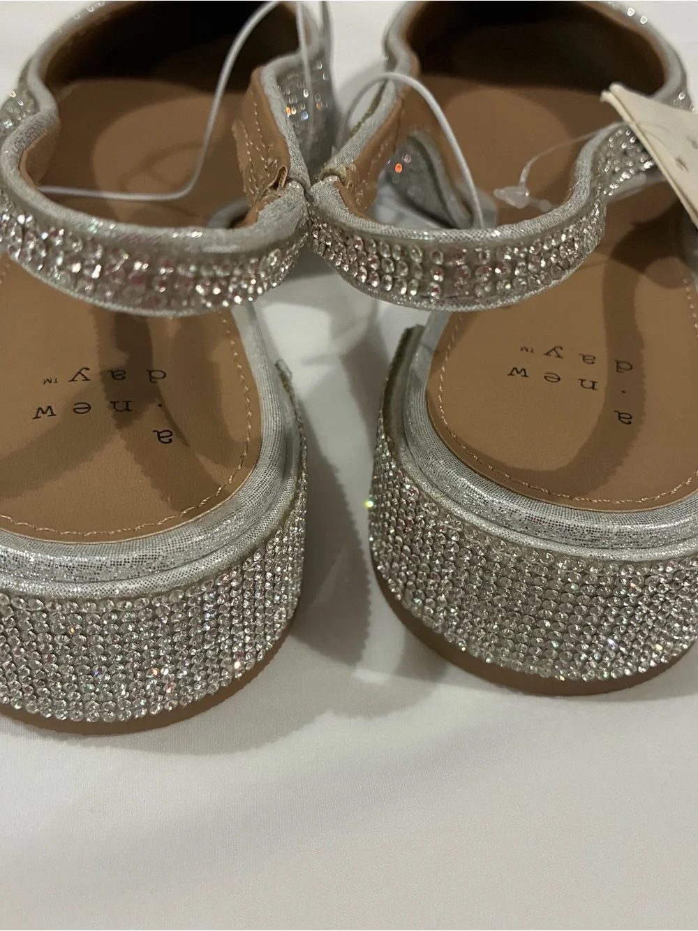 A New Day Elle Silver Rhinestone Slingback Pointed Toe Low Block Heels Size 7